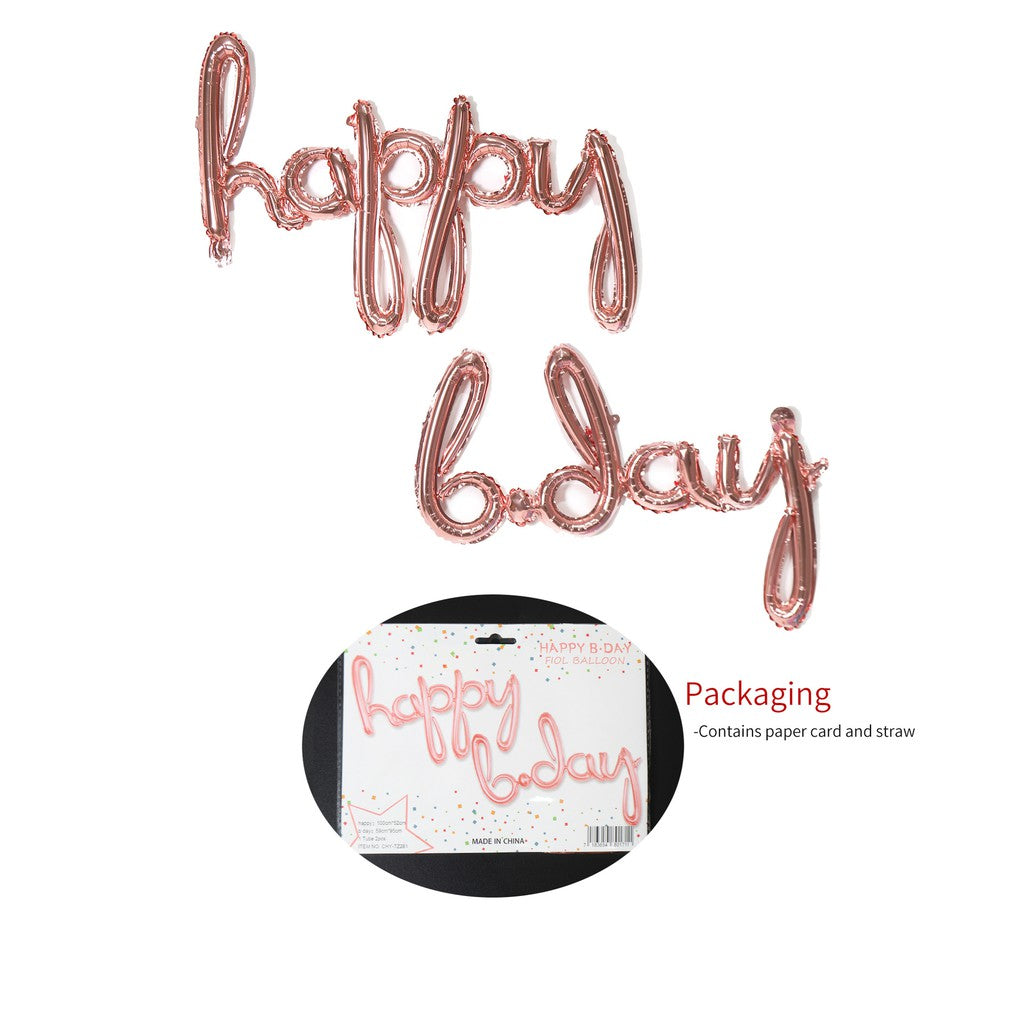Balon Foil happy bday Set Latin Kecil Warna Gold, Silver, Rose Gold, Biru Tua,Pink Tua