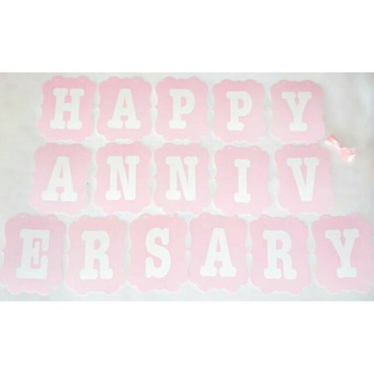 Bunting Flag / Banner Happy Anniversary Warna Pink