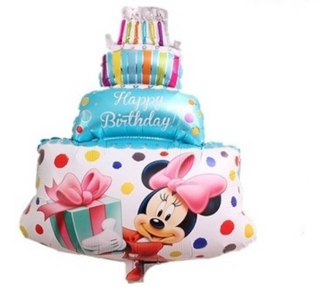 Balon Foil HBD Happy Birthday Cake Mickey Minnie Size Mini