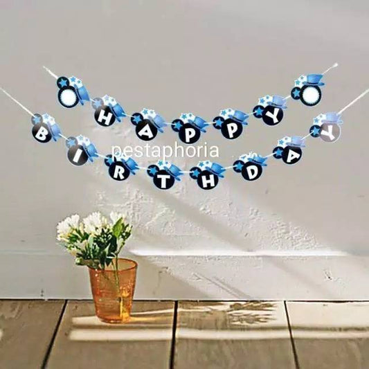 Bunting Flag / Banner Happy Birthday Kepala Mickey Mouse Biru / Blue