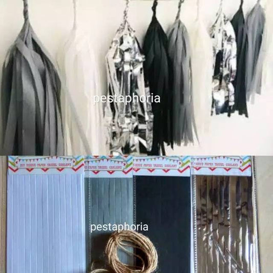 Tassel Garland Tissue DIY Set isi 20 pcs Warna Hitam / Black Silver