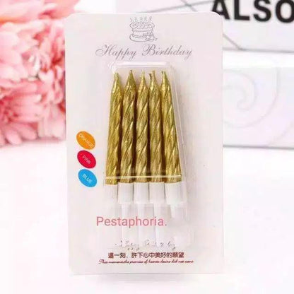 Lilin Ulang Tahun Ulir / Spiral Pendek Gold Silver Pink Champagne Gold  isi 10 pcs