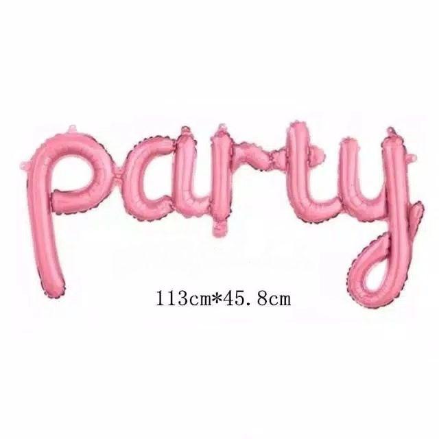 Balon Foil Huruf Latin hello party warna Baby Pink / Silver Glitter