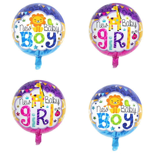 Balon Foil Bulat New Baby Boy Lion / New Baby Girl Giraffe Size 45 cm