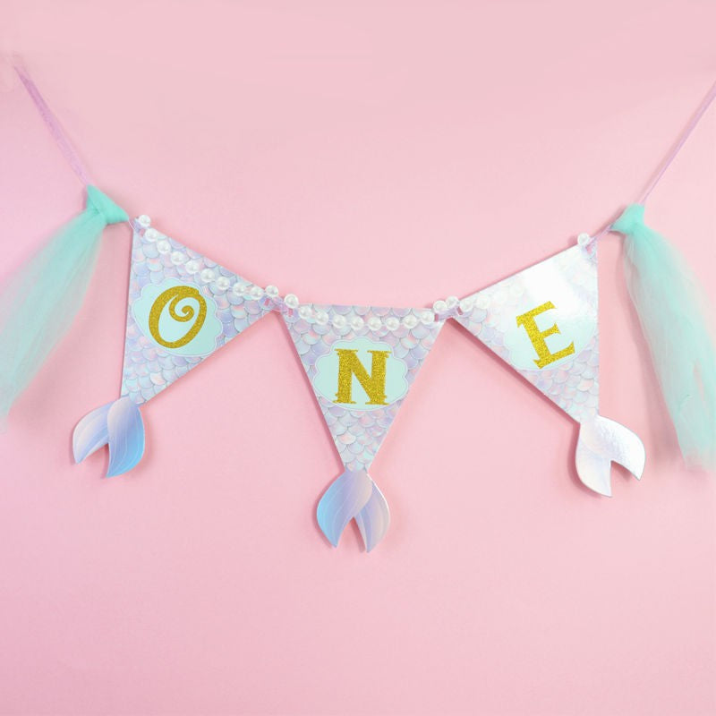Bunting Flags / Banner Happy Birthday HBD One Mermaid Tail