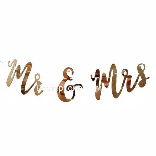 Banner Mr & Mrs Latin Laser Cut Sambung Warna Rose Gold