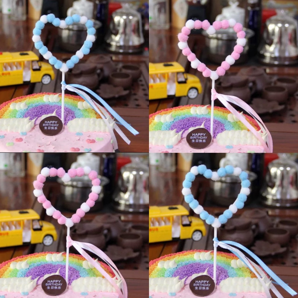 Cake Topper / Topper Kue Pompom Bentuk Hati / Love