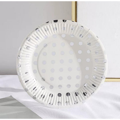 Paper Cup & Paper Plate / Gelas / Piring  Kertas Motif Polkadot Putih List Gold