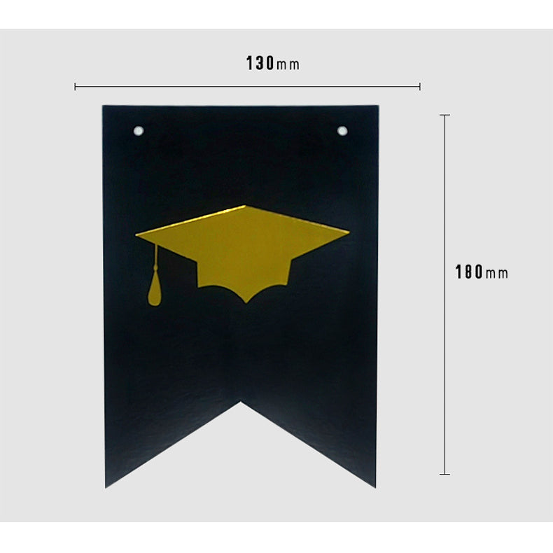 Bunting Flag / Banner Wisuda / Happy Graduation Hot Print Gold Warna Hitam