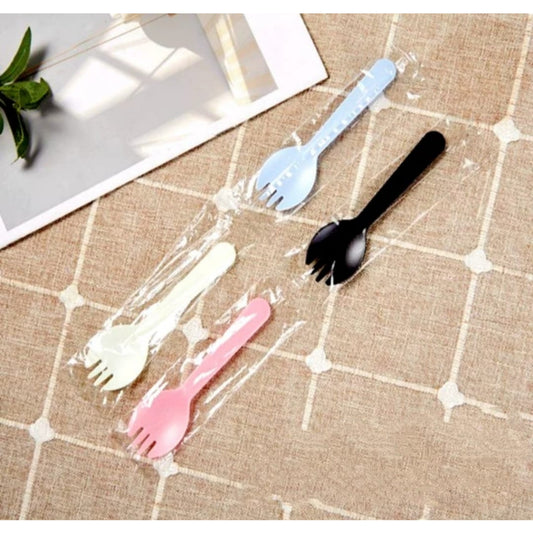 10 pcs Spork / Sfork / Spoon Fork Plastik Steril / Sendok Garpu 2 in 1 Plastik Higienis / Sendok Sekaligus Garpu Plastik
