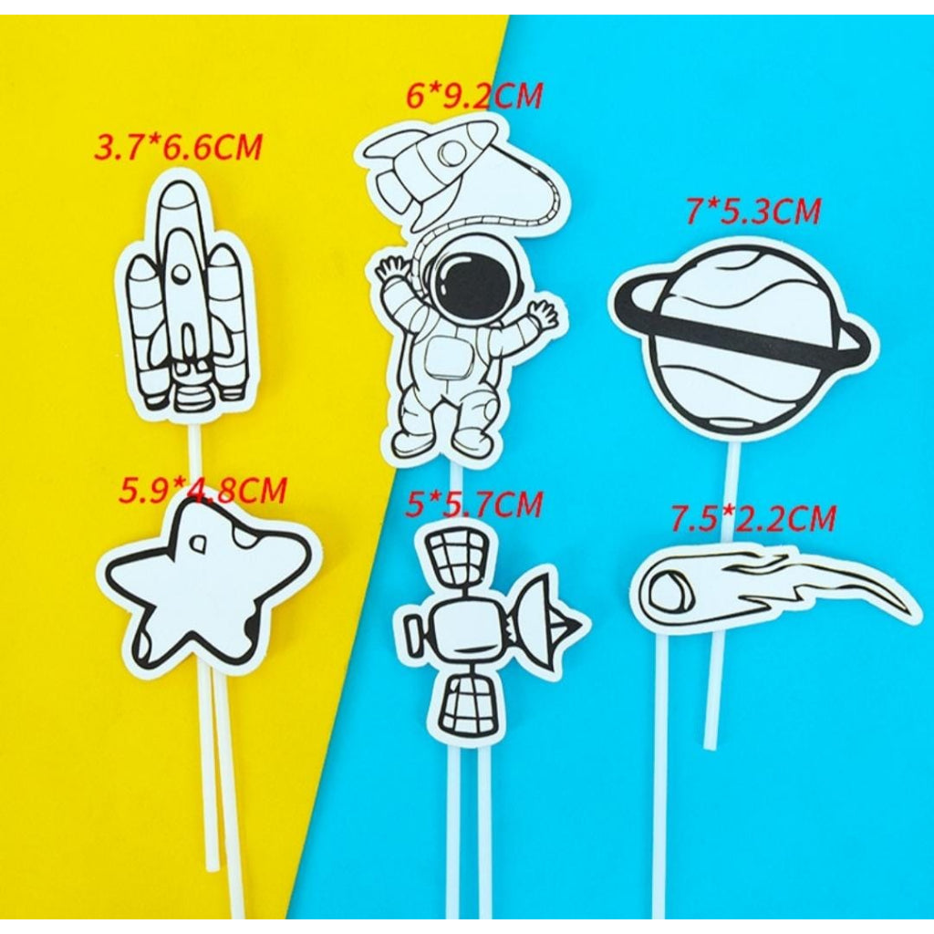 Cake Topper Astronot / Rocket / Planet / UFO Putih