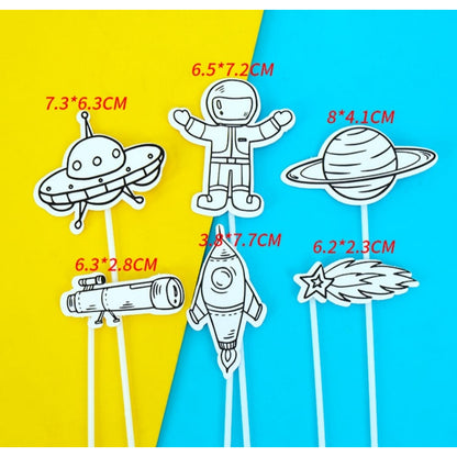 Cake Topper Astronot / Rocket / Planet / UFO Putih