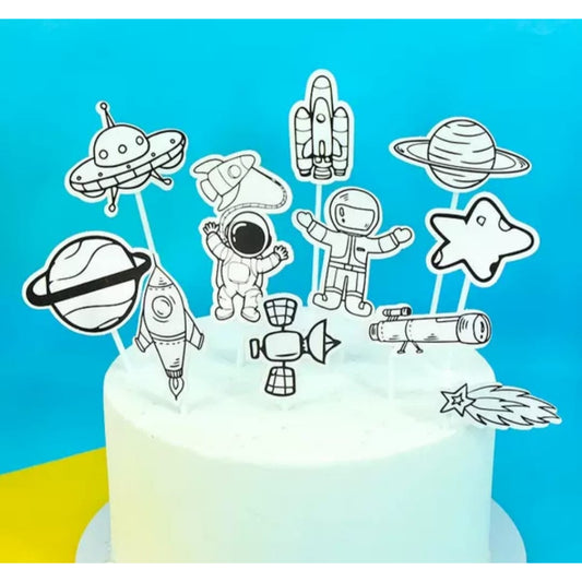 Cake Topper Astronot / Rocket / Planet / UFO Putih