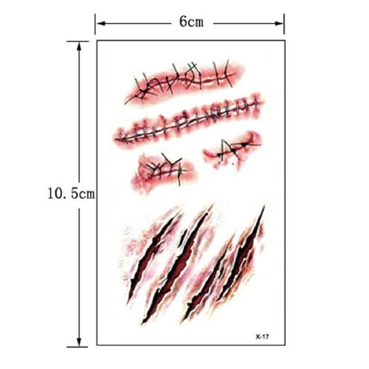 Stiker Tato / Temporary Tattoo Sticker Bentuk Cakaran / Luka Jahitan untuk pesta Halloween