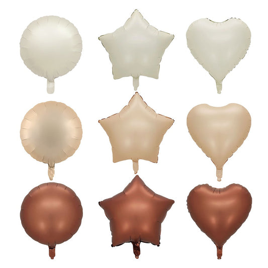 Balon Foil Hati/Love, Star/Bintang, Round/Bulat Satin Matte Size 45 cm Warna Caramel, Cream, Coffee