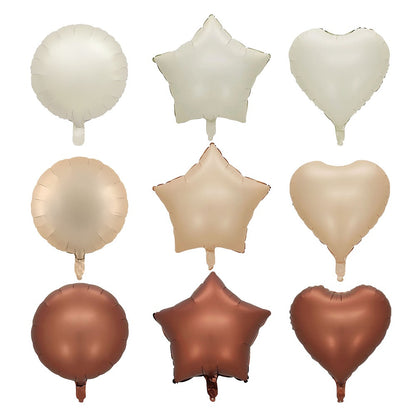 Balon Foil Hati/Love, Star/Bintang, Round/Bulat Satin Matte Size 45 cm Warna Caramel, Cream, Coffee