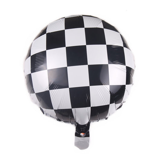 Balon Foil Bulat Checkered Hitam Size 45 cm