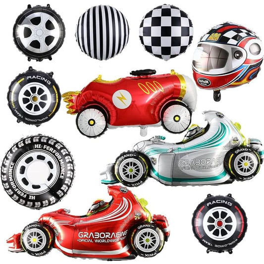 Balon Foil F1 Race Car / Formula 1 Racing Car / Speedy Race Car / Helmet / Checkered / Stripe/ Hot Wheel Tire