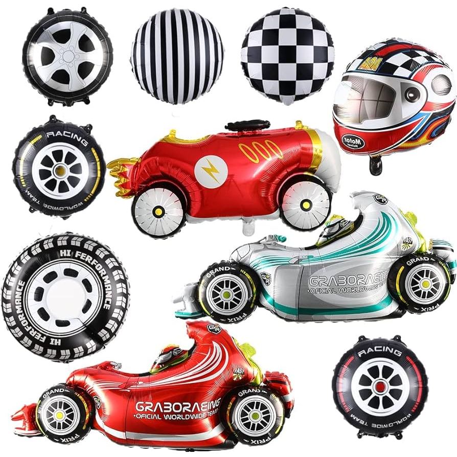 Balon Foil F1 Race Car / Formula 1 Racing Car / Speedy Race Car / Helmet / Checkered / Stripe/ Hot Wheel Tire
