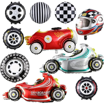 Balon Foil F1 Race Car / Formula 1 Racing Car / Speedy Race Car / Helmet / Checkered / Stripe/ Hot Wheel Tire