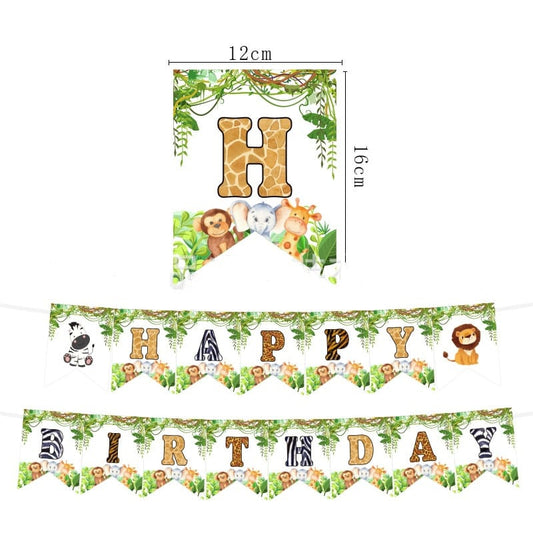 Bunting Flag / Banner Happy Birthday Segi Lima Hewan / Animal Safari