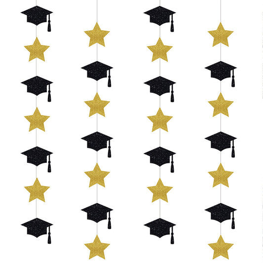 Banner Star Toga Wisuda / Grad / Graduation Black Gold 2 meter