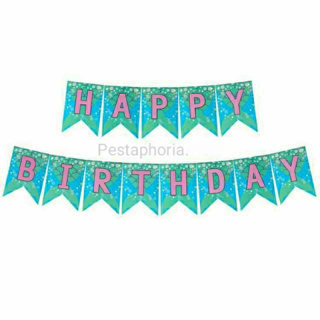 Set isi 10 Balon Latex Mermaid Size 10 inch dan Banner HBD Happy Birthday Mermaid Tail