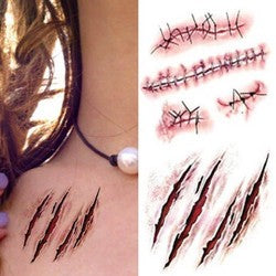 Stiker Tato / Temporary Tattoo Sticker Bentuk Cakaran / Luka Jahitan untuk pesta Halloween