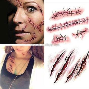 Stiker Tato / Temporary Tattoo Sticker Bentuk Cakaran / Luka Jahitan untuk pesta Halloween