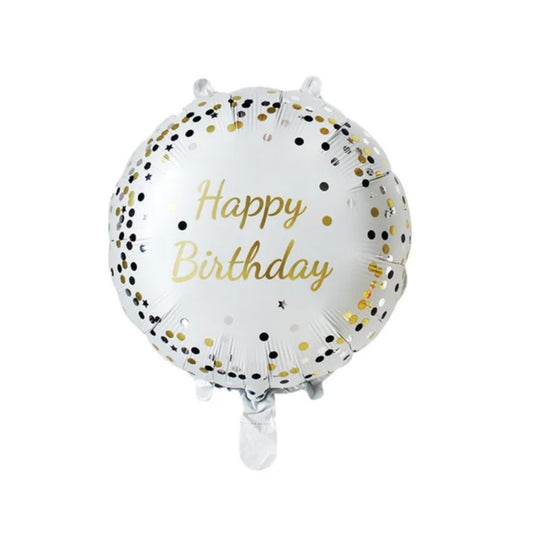Balon Foil Bulat HBD Happy Birthday Polka Silver Black Gold Size 45 cm