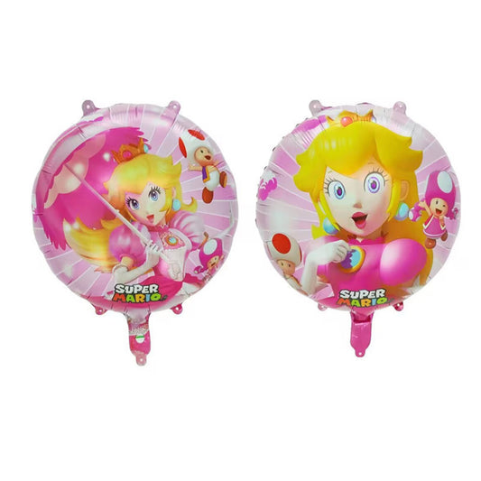 Balon Foil Bulat Princess Mario Peach Double Side 45 cm