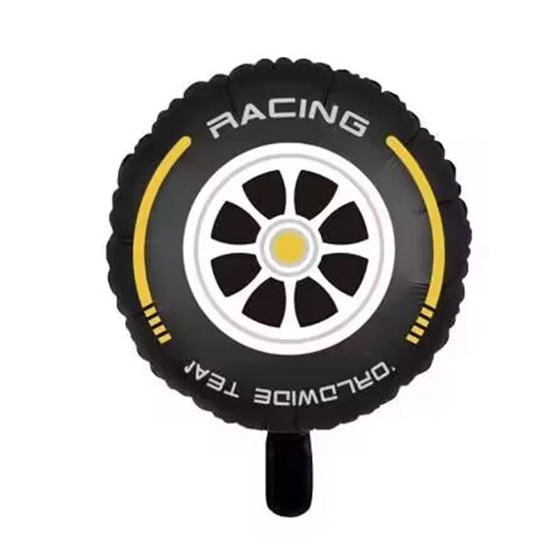 Balon Foil Bulat Ban Silver / Ban Racing Kuning Size 42 cm