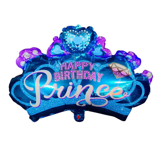 Balon Foil Happy Birthday Prince Diamond Crown Size 74 cm