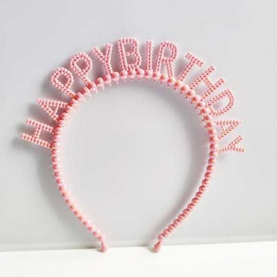Bando Plastik / Headband Tulisan Happy Birthday Motif Pearl Metalik / Kilap