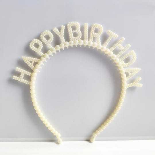 Bando Plastik / Headband Tulisan Happy Birthday Motif Pearl Metalik / Kilap
