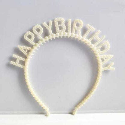 Bando Plastik / Headband Tulisan Happy Birthday Motif Pearl Metalik / Kilap