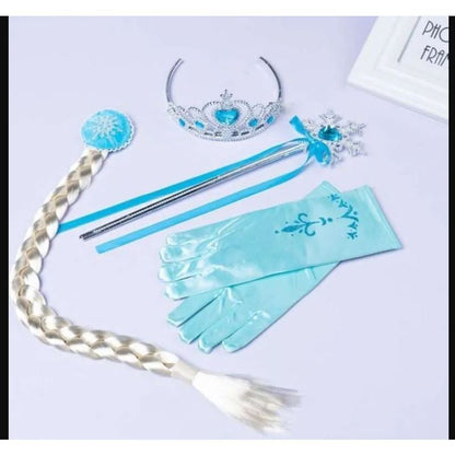 1 Set isi 4 item Aksesoris Frozen Elsa ( Mahkota, Tongkat, Wig, Sarung Tangan BORDIR )