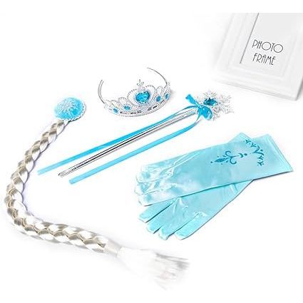 1 Set isi 4 item Aksesoris Frozen Elsa ( Mahkota, Tongkat, Wig, Sarung Tangan BORDIR )