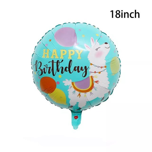 Balon Foil Bulat HBD Happy Birthday Llama / Alpaca Size 45 cm