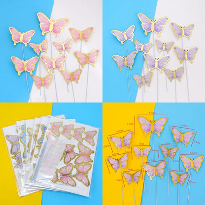 10 pcs DIY Birthday Decoration Butterfly Cake Topper / Hiasan Kue Ulang Tahun Kupu-Kupu