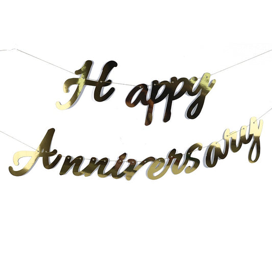 Banner Happy Anniversary Latin Laser Cut Sambung Warna Gold