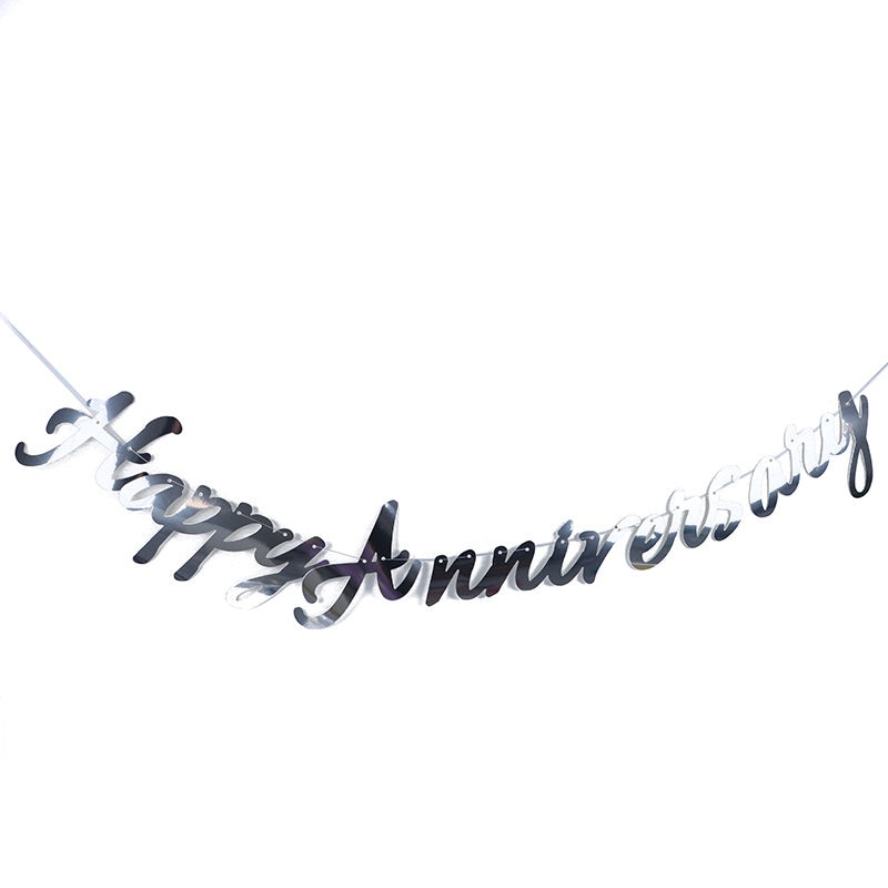 Banner Happy Anniversary Latin Laser Cut Sambung Warna Silver