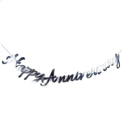 Banner Happy Anniversary Latin Laser Cut Sambung Warna Silver