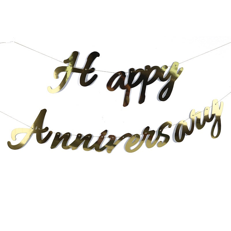 Banner Happy Anniversary Latin Laser Cut Sambung Warna Gold, Rose Gold, Silver