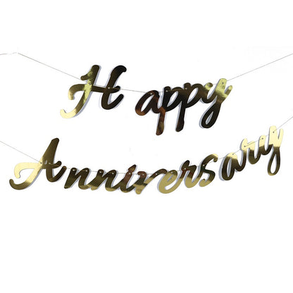 Banner Happy Anniversary Latin Laser Cut Sambung Warna Gold, Rose Gold, Silver