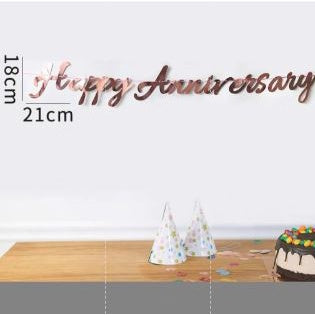 Banner Happy Anniversary Latin Laser Cut Sambung Warna Gold, Rose Gold, Silver