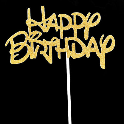 Cake Topper /Topper Kue HBD /Happy Birthday Huruf Besar, Latin Lurus, Pita, Swirly, Antlers Warna Gold Silver
