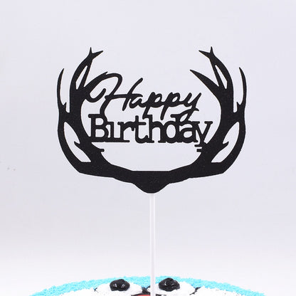 Cake Topper /Topper Kue HBD /Happy Birthday Huruf Besar, Latin Lurus, Pita, Swirly, Antlers Warna Gold Silver