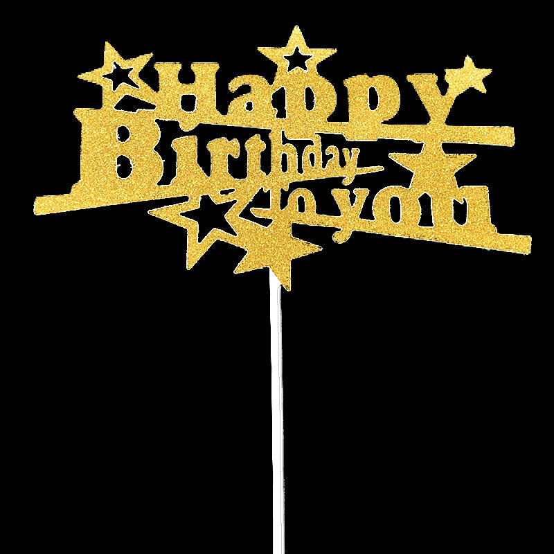 Cake Topper /Topper Kue HBD /Happy Birthday Huruf Besar, Latin Lurus, Pita, Swirly, Antlers Warna Gold Silver