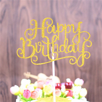 Cake Topper /Topper Kue HBD /Happy Birthday Huruf Besar, Latin Lurus, Pita, Swirly, Antlers Warna Gold Silver